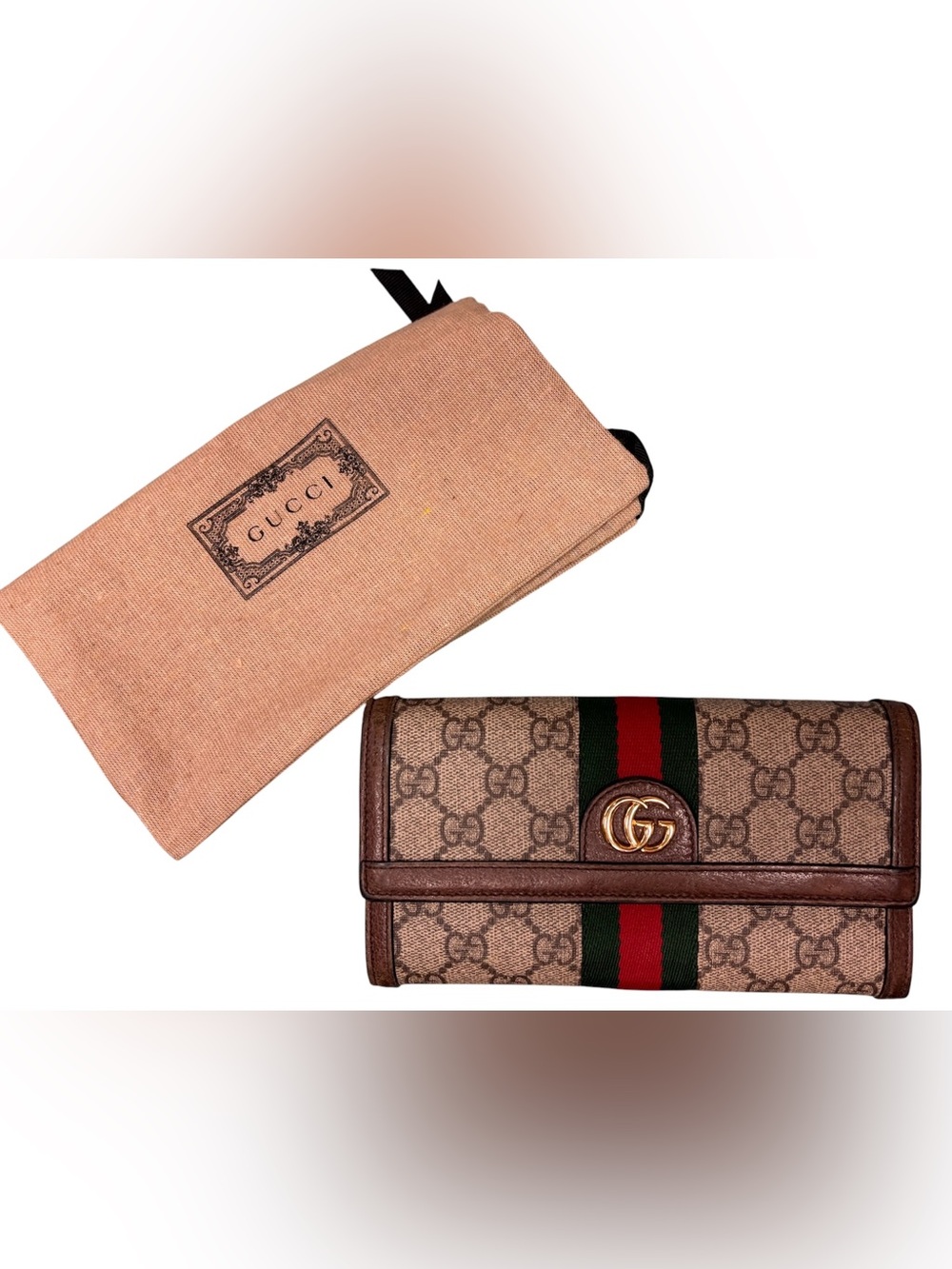 Gucci Brown GG Supreme Continental Wallet with Green and Red Web